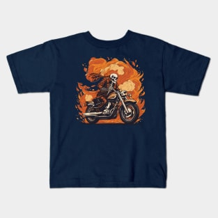 Blaze Trails with the Flaming Skeleton Biker Kids T-Shirt